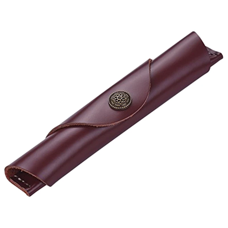 

Handmade Leather Fountain Pen Sleeve Roll Wrap Pen Pouch for Students and Artists (Indian Red Leather)
