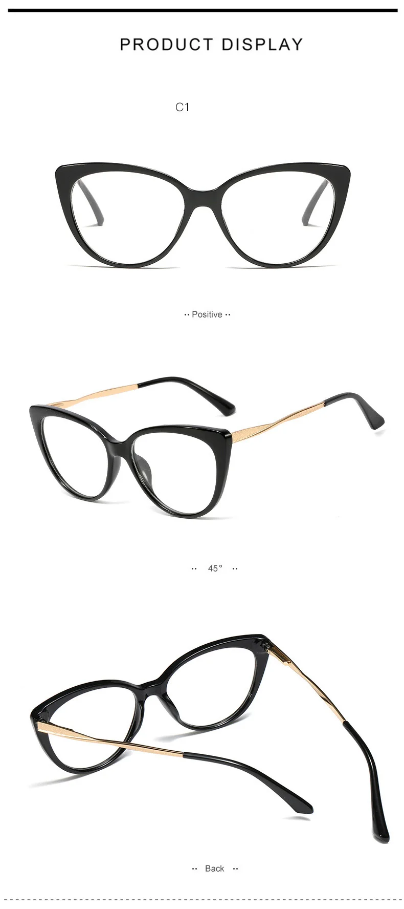 Fashion Flat Mirror Optical Glasses Female Metal Luxury Brand Designer Spectacles Transparent Cat Eye Glasses Frame Male Myopia