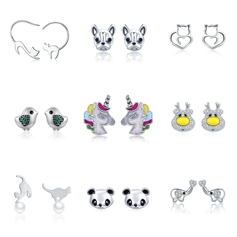 Женские серьги гвоздики из серебра 925 пробы в виде животных|fashion stud earrings|stud earringsdog