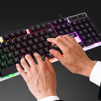 

USB Computer Wired Keyboard Colorful Backlit Game Rainbow Glow Floating Button