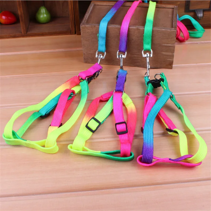 

Colorful Rainbow Pet Dog Collar Harness Leash 120cm Soft Walking Harness Lead Colorful and Durable Traction Rope Nylon Leash