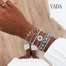 YADA Gifts 5 PCS/SET Silver Elephant Bracelets&Bangles For Women Moon Bracelets Charm Crystal Jewelry Circle Bracelet BT200019