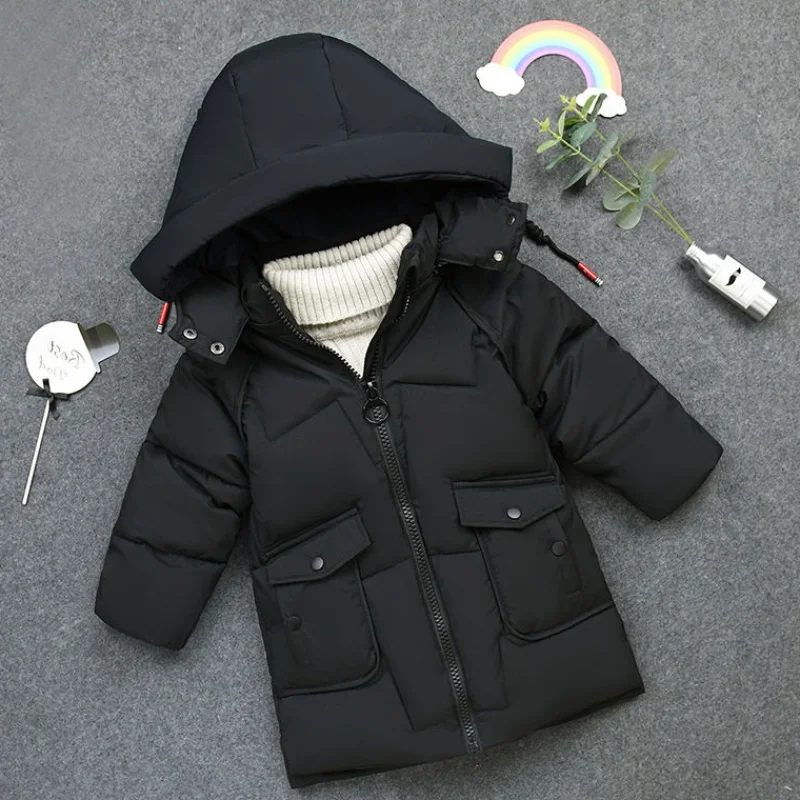 Детская Хлопковая стеганая куртка зимнее пальто для мальчиков и девочек новая детская с наполнителем теплая хлопковая стеганая куртка с длинными капюшоном 9