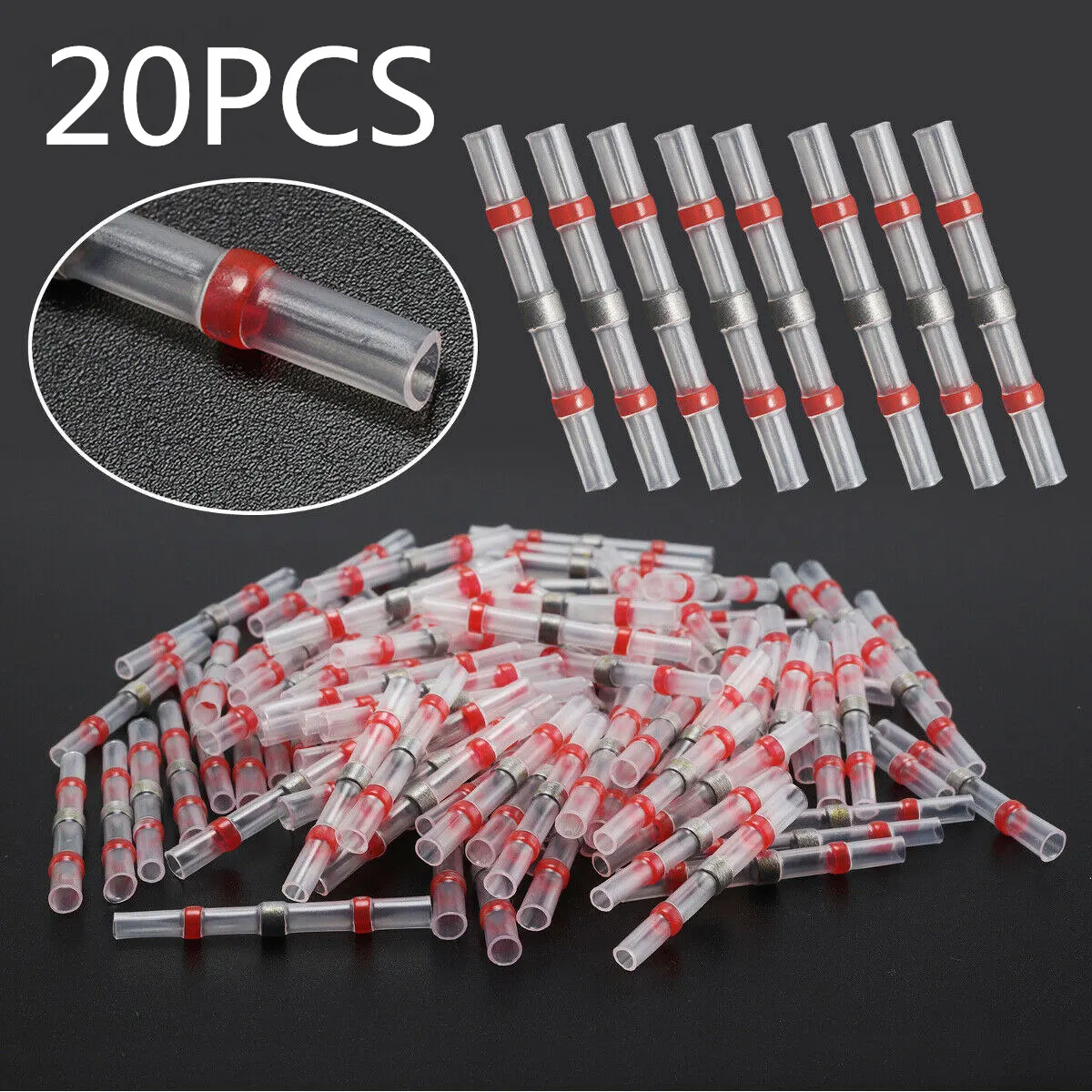 20PCS Red 50/20 шт. 8 Размеры уплотнение терм усадочная Sodering Selvee Wire разъемы Водонепроницаемый изолированный Электрический Анальная пробка терминалы ассортимент AWG - Цвет: 20PCS Red