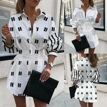 

Hirigin Women Shirts Dresses High Street Style Loose Long Sleeve Casual Office Lady Tops Dress