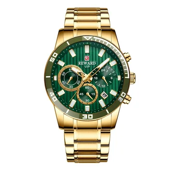

REWARD Watch Men Top Brand Clock Quartz Wristwatches Chronograph Waterproof Luminous Male Steel Watchbands Green Military Watch