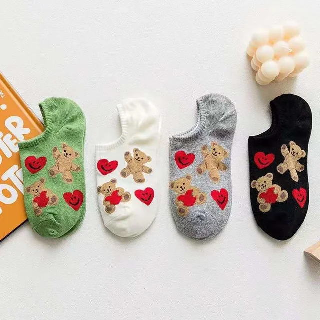 4 Pairs Of Ladies Socks Cartoon Silicone Non-slip Breathable Invisible Pure Cotton Ankle Boots Socks Women Soft Slippers Socks 4Pairs