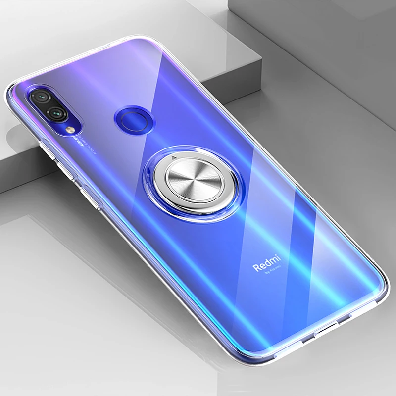 

Shockproof Clear Silicone Case For Xiaomi Redmi Note 7 Pro 360 Metal Finger Ring Holder Cover Xiomi Xiaomi Redmi Note7 Pro Cases
