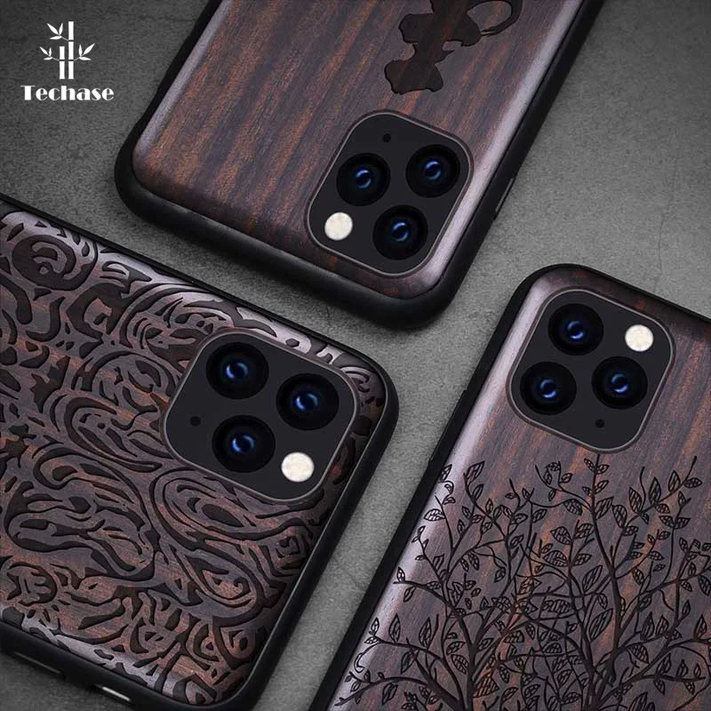 Деревянный бампер Techase для iPhone 11 роскошные черные чехлы телефонов 7 8 Plus