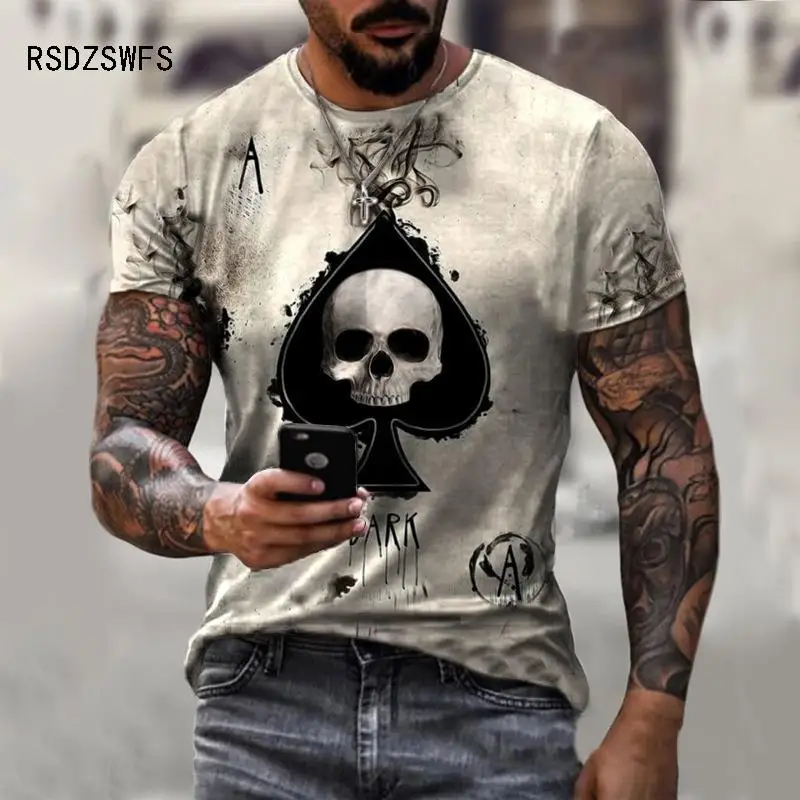 Summer Popular Ace Of Spades Skull Print Shirt Men Sports And Leisure