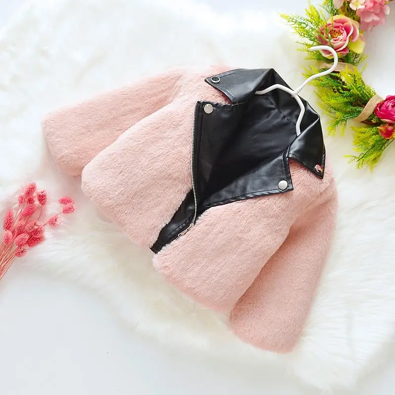 pink В году, новая зимняя модная ткань искусственный мех для девочек детская утепленная короткая куртка Дети Мальчики Повседневная Верхняя одежда с мехом K28 - Цвет: pink