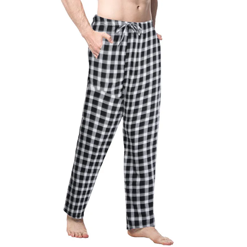 Men Spring Summer Plaid Sleep Bottoms Mens Pajama Sleepwear Pants Mens Plus Size Pyjama Trousers Mens Plaid Sleep Bottoms