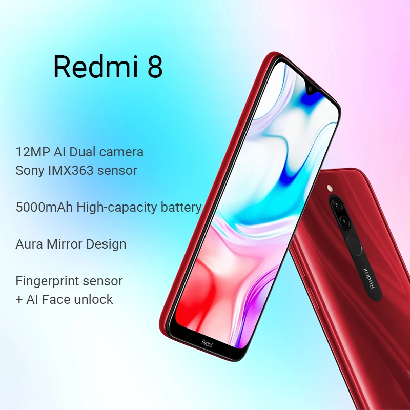 Мобильный телефон Xiaomi Redmi 8 с глобальной версией, 3 ГБ, 32 ГБ, Snapdragon 439, 12 МП, две камеры, экран 6,22 дюйма, аккумулятор 5000 мАч, смартфон