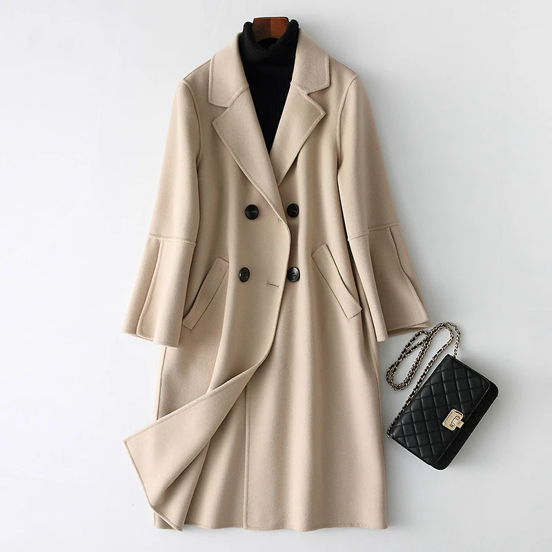 

2020 Elegants Wool Coats Winter Women Double Breasted Wool Female Jacket Pockets chaquetas invierno mujer 38054 WYQ1426