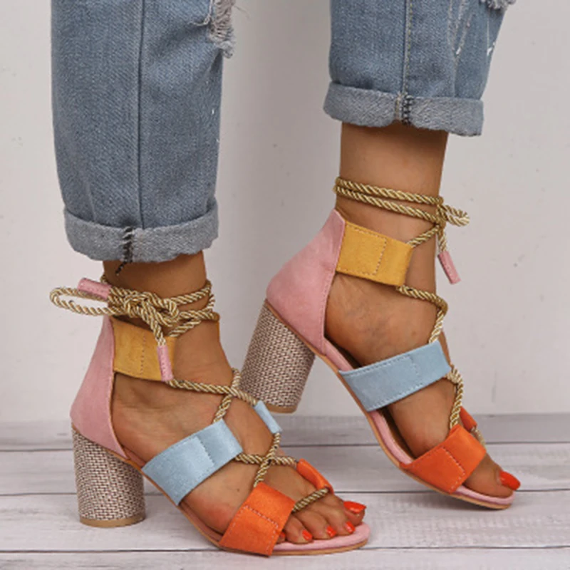 

Women Sandals 2020 Peep Toe High Heels Sandals Women Pumps Fashion Lace Up Summer Ladies Sandals Female Shoes Woman Footwear