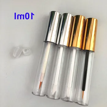 

10ML Clear Makeup Lip Gloss Bottle with Gold/Silver Cap, Empty Cosmetic EyelinerEyelashes Growth Liquid Tube, Mascara Container