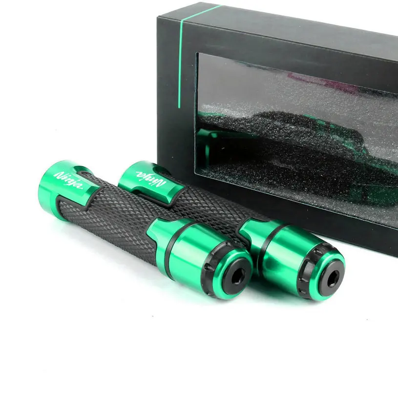 Green Аксессуары для мотоциклов алюминиевый ЧПУ резиновый гелевый руль торцевой заглушка рукоятка для KAWASAKI NINJA 250 300 400 Z400 - Цвет: Green