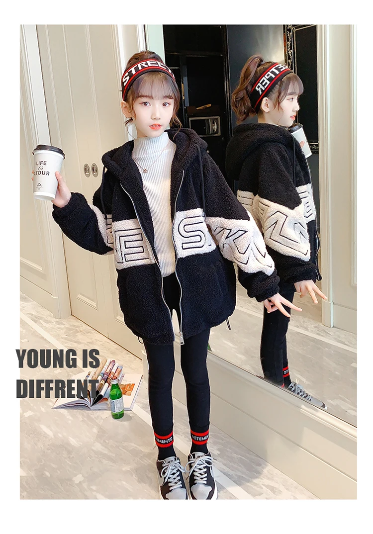 real mink coat New Girl Spring Winter Jacket Long Toddler Child Warm Coat Lambswool Outwear Thicken Teenage Clothes Black Purple Khaki High Qua outdoor coats