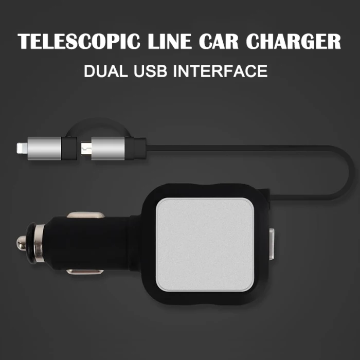Автомобильное зарядное устройство адаптер Micro USB Выдвижной кабель многофункциональное автомобильное зарядное устройство GV99