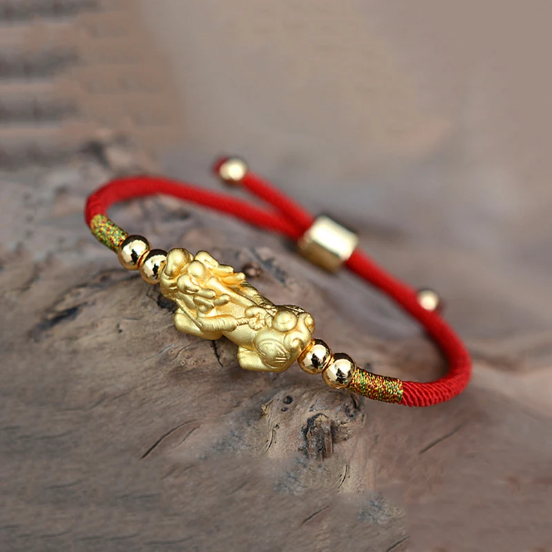 

Wealth and Good Lucky Red Rope Gold Color Pixiu Bracelets Tibetan Buddhist Adjustable Charm Bracelet For Women Men Jewelry Gift
