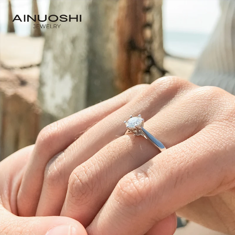AINUOSHI Real 0.5 карат муассанит бриллиантовые кольца 100% Стерлинговое Серебро 925 пробы