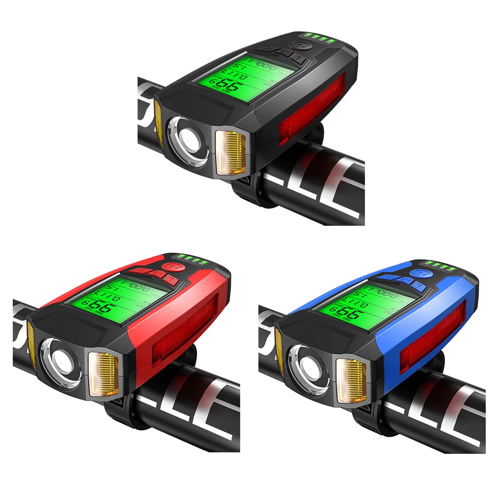 

USB Front Light Flashlight Horn Speed Meter 3 in 1 Cycling Computer Waterproof Handlebar Cycling Headlight Odometer 5 Modes