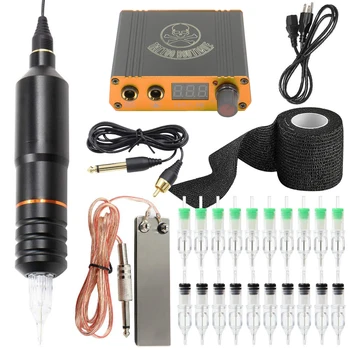 

Newest Cartridge Tattoo Machine Pen Kit With Tattoo Power Supply Tattoo Foot Pedal Tattoo Grip Bandage For Tattoo Supplies