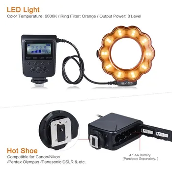 

Portable Sl-102C Gn15 Macro Flash Ring Light Led Light Fill-In Light Lcd Speedlite For Canon For Nikon Cameras