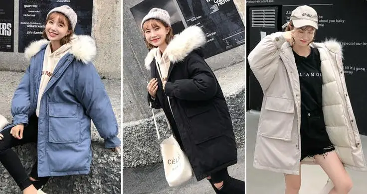 Большой мех зимняя куртка женская 2019 новая мода Свободный с капюшоном вниз хлопок стеганая куртка пальто толстые теплые женские длинные