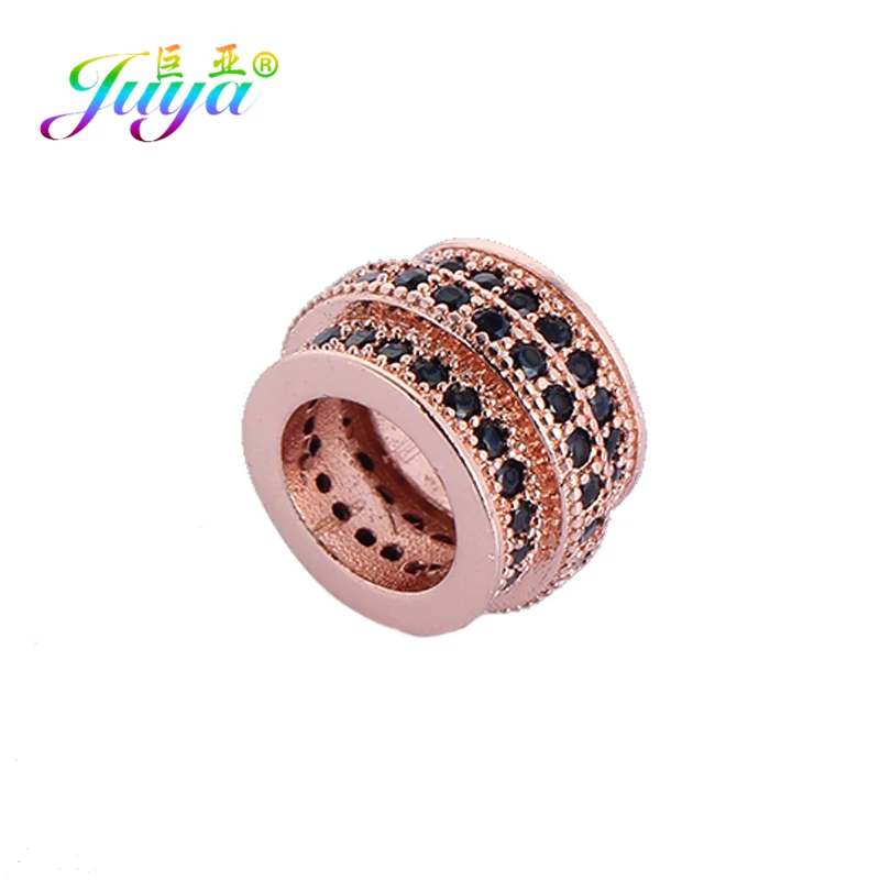 Rose Gold Black Juya DIY Металлические разделительные бусины поставки микро проложить Шампанское Циркон Шарм с большим отверстием бусины для ручной работы Натуральное изготовление каменных ювелирных изделий - Цвет: Rose Gold Black