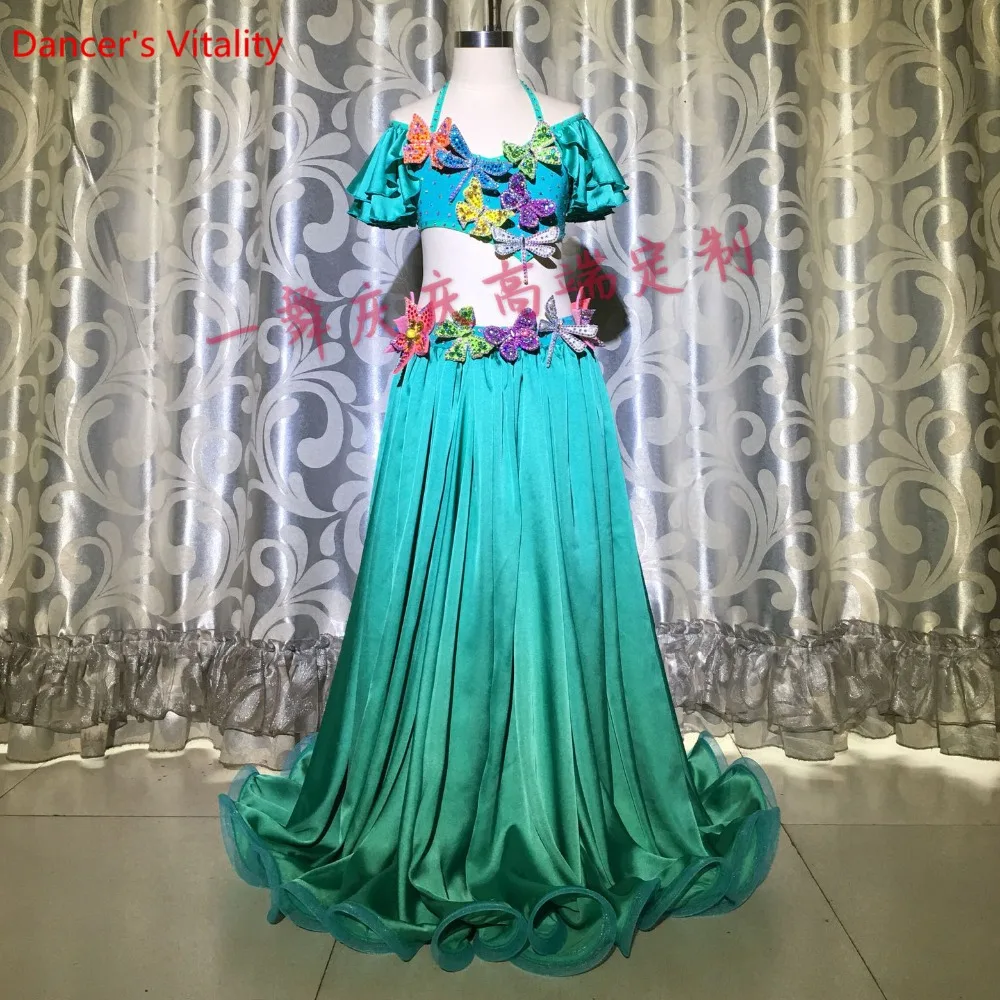 

Professional Children Belly Dance Suit Advanced Diamond bra and Skirt 2pcs Latin Dance Dress Belly Dance Competition Set Costume