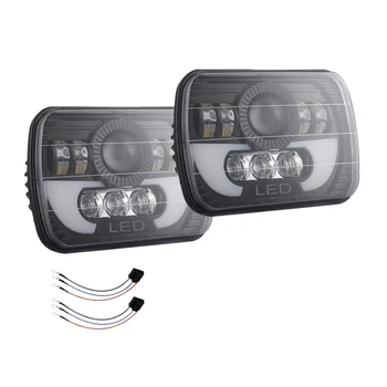 

2PCS 5X7 7X6 Inch LED Headlight Headlamp Angel Eye,300W 30000Lm H4 Wiring Harness Headlamp Projector for Jeep Wrangler