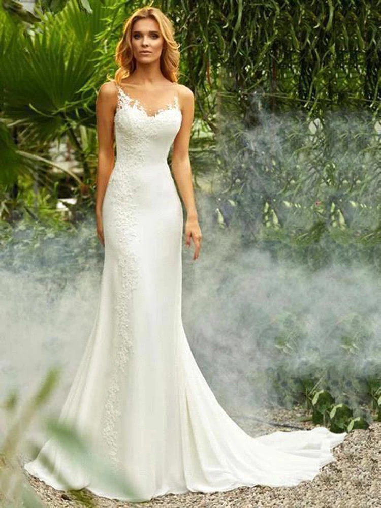 vestido-novia-2019-Elegant-Lace-Mermaid-Wedding-White-Appliques-Bridal-Wedding-Gowns-Sweep-Train-Stain-Bride (1)
