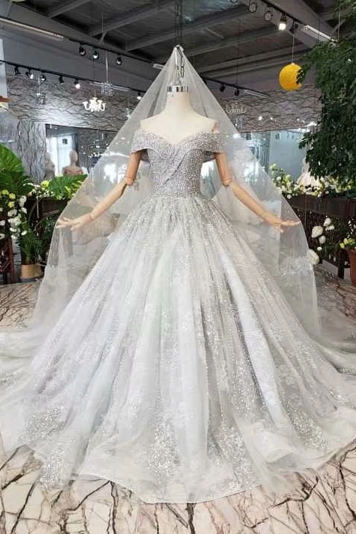 BacklakeGirls Vestidos De Novia серое свадебное платье винтажное платье невесты с v-образным вырезом и открытыми плечами, расшитое блестками Robe De Soiree