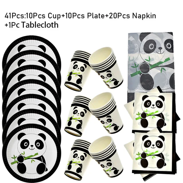 Cartoons panda Theme For kids Happy Birthday Plates Cup Napkins Banner  Disposable Tableware Set Baby Shower Decor Supplies