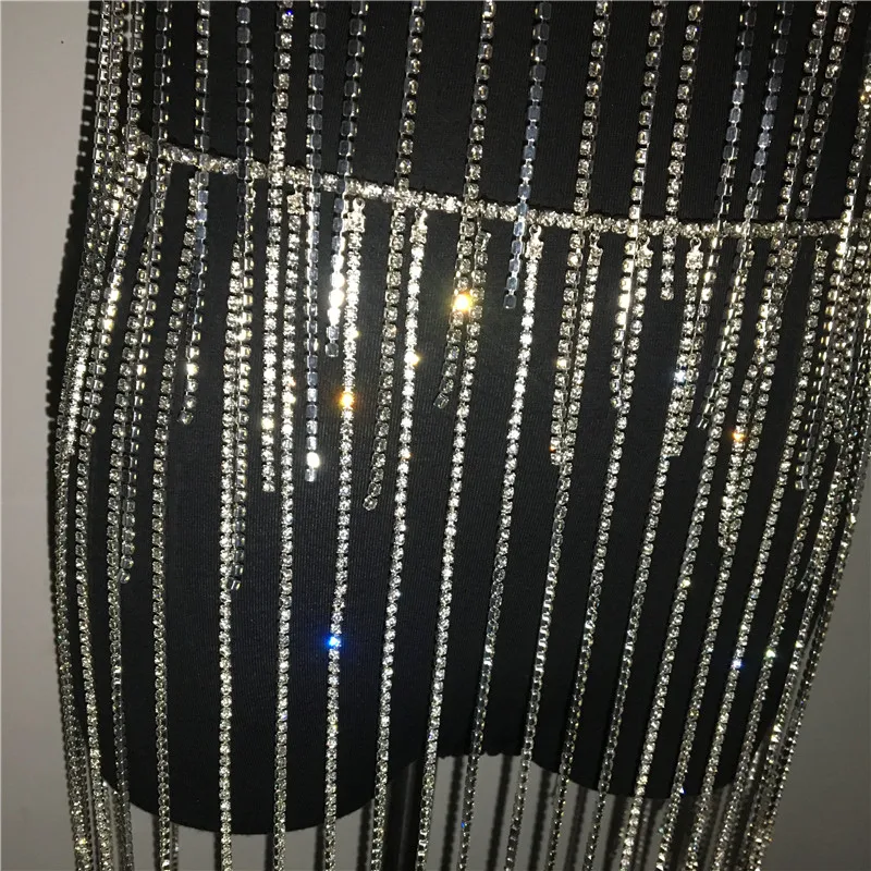 Сексуальный блестящий комплект из двух предметов с бриллиантами, Женский Топ с открытой спиной и кисточками, топ с открытой спиной и вырезом на талии, комплект из двух предметов для ночного клуба