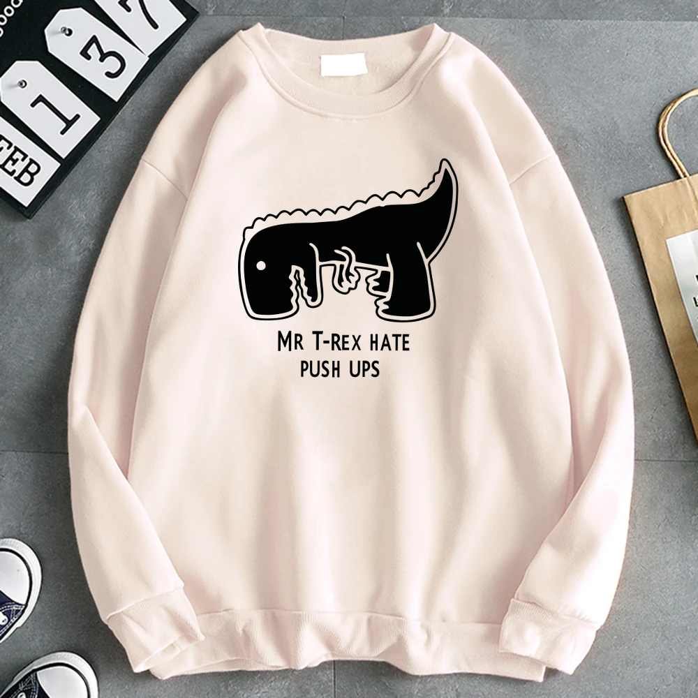 

Mr Trex Hate Push Ups Funny Pattern Print Womens Sweatshirt Fashion Female Oversized Casual Sweatshirts Females Funny Slim Tops