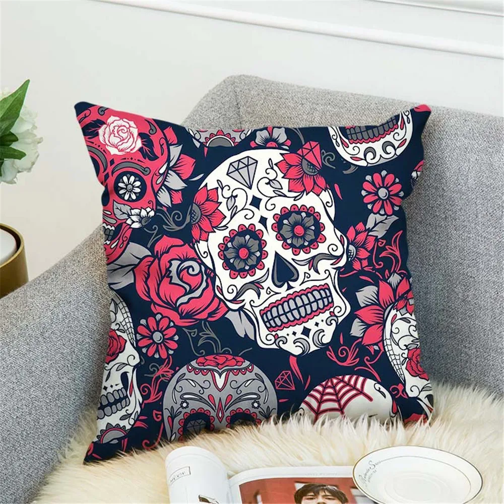 Fashion Cushion Covers 45*45cm Pillow Coussin Sofa Vintage Skull Pillowcase Geometric Nordic