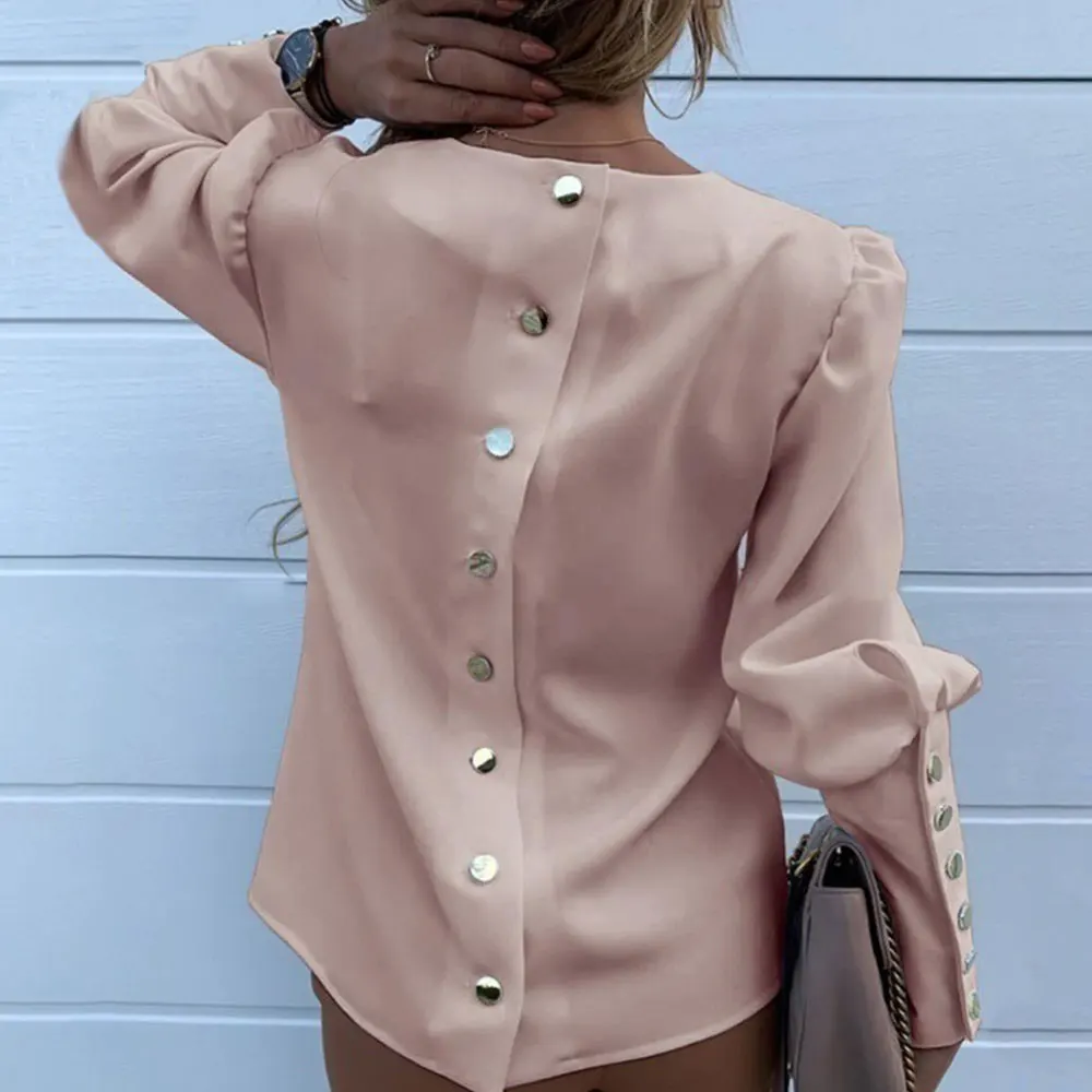 Jocoo Jolee Women Metal Buttons Long Sleeve Blouse Office Lady Shirt Casual Pineapple Print Tops Plus Size Casual Loose Blouses