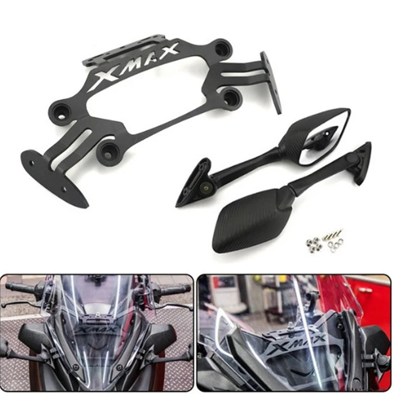 

Motorcycle Stand GPS Bracket Mobile Phone Navigation Plate Holder Side Rearview Mirrors Set for Yamaha XMAX 300 400 125 250 2017