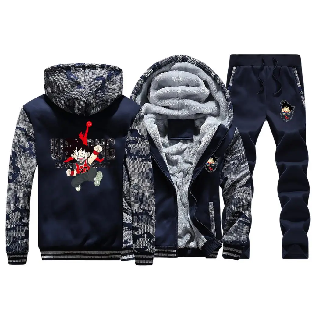 Брендовые мужские спортивные костюмы Dragon Ball, забавные Мужские Camo куртки и пиджаки Мода Harajuku штаны, толстовка в стиле японского аниме Полный Человек спортивный костюм - Цвет: Dark Blue