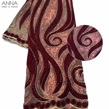 

Anna african velvet lace fabric 2019 high quality nigerian net laces embroidery with stones french red sequin fabrics for sewing