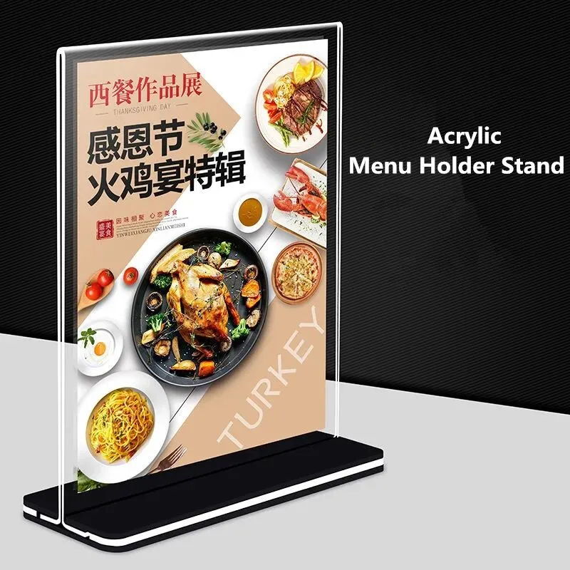 A6 Double Side T Shape Acrylic Sign Holder Display Stand Advertising Board Menu Card Note Holder Paper Photo Poster Frame