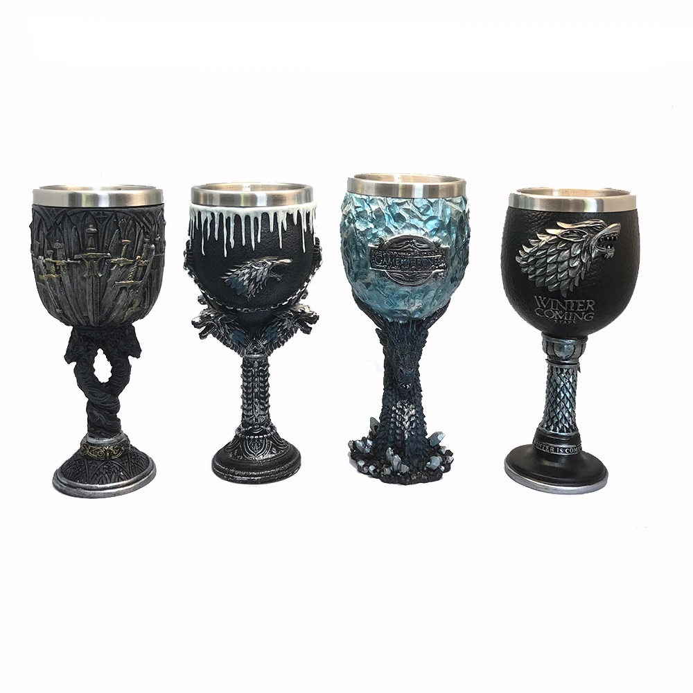 

Game of Thrones Goblet Stainless Steel Resin 3D Sword Cluster Beast Head Blue Dragon Knight Sword Coffee Beer Goblet Drinkware