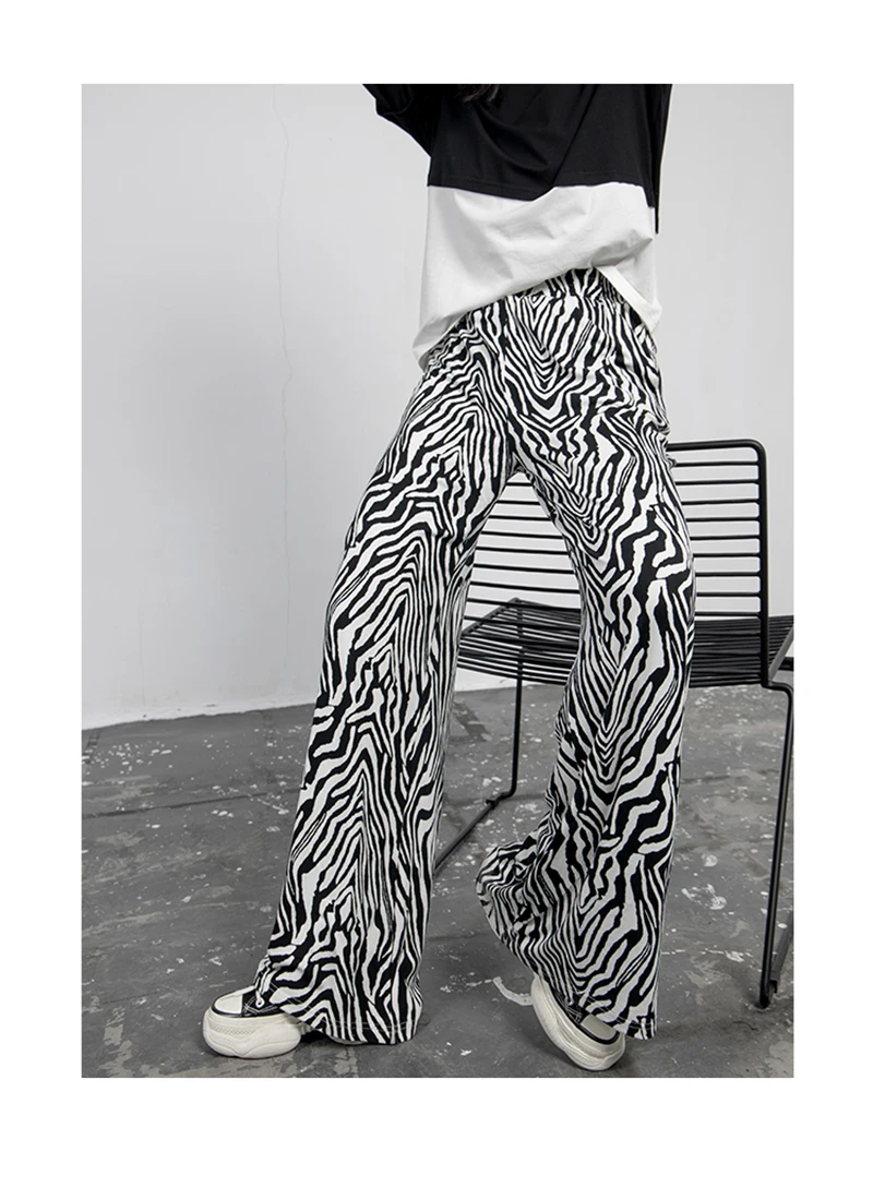 [EAM] High Elastic Waist Zebra Pattern Long Wide Leg Trousers New Loose Fit Pants Women Fashion Tide Spring Autumn 2020 1Z932