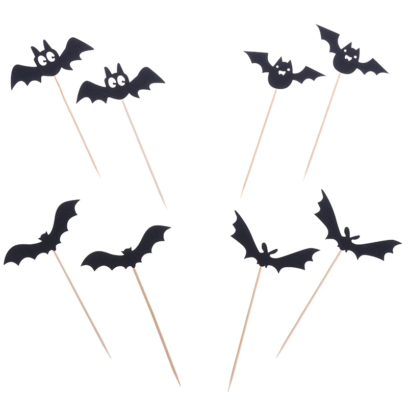 8Pcs Happy Halloween Cake Topper Pumpkin Halloween Bat Cake Insert Card Cake Insert Tag for Halloween Cake Shop Party Baking