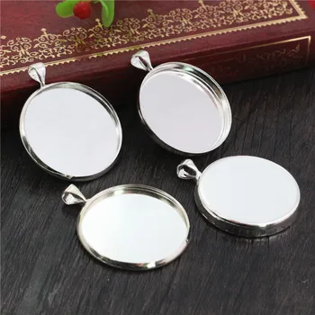

10pcs/lot 25mm Inner Size Light Silver Plated Two Style Brass Copper Cabochon Base Setting Charms Pendant Tray