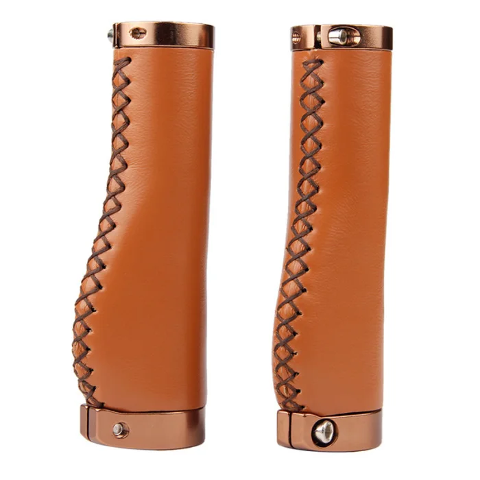 1 Pair Retro Handle Cover Bicycle Grips Lockable Bike Handle Handlebar PU Leather Cover ENA88