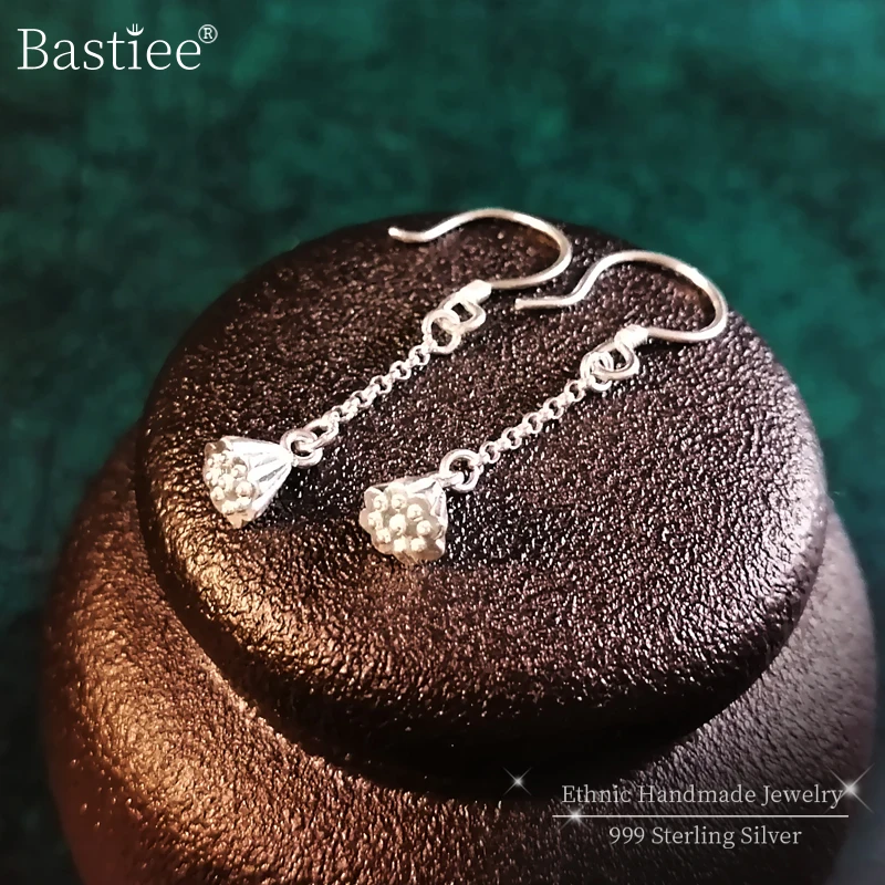 

Bastiee Dangle Earrings For Women Accessories Lotus Root Drop Earring Elegant 999 Silver Jewerly Hmong Handmade Ethnic Chinese