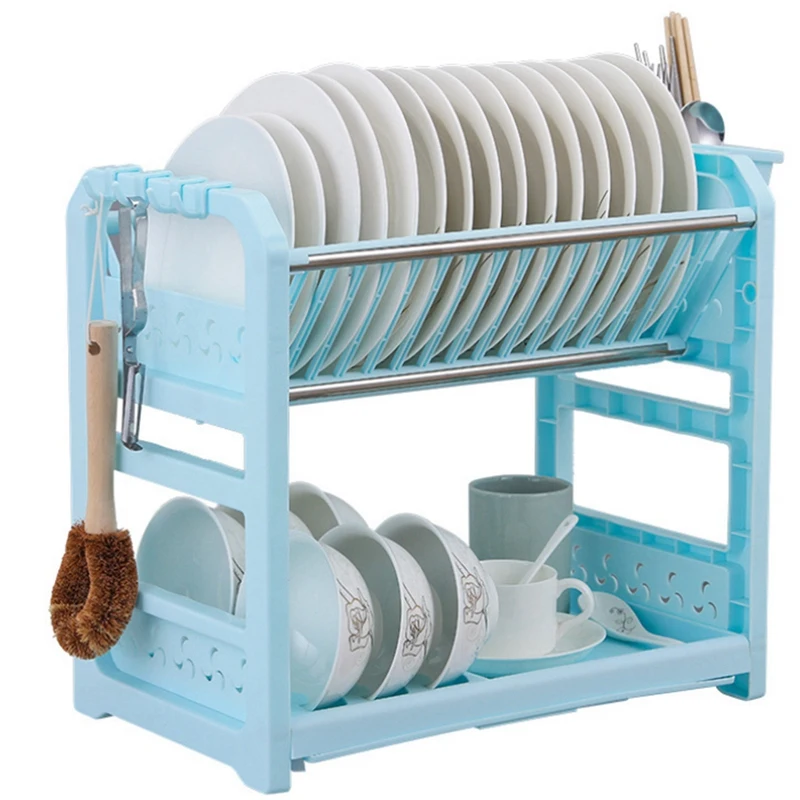 

Multifunctional Kitchen Drain Racks Double-Deck Plastic Cupboard Chopsticks Tableware Storage Shelf